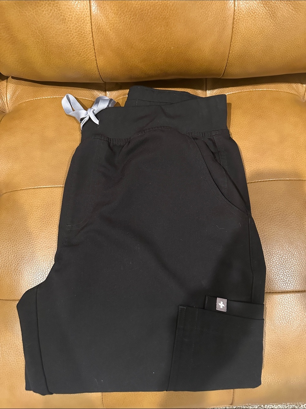 Figs Women's Black Skinny Scrub Pants with Silver Drawstring